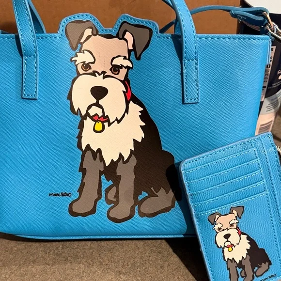 Marc Tetro Blue Dog Print Women's Bag and Cardholder Set - Picture 2 of 5